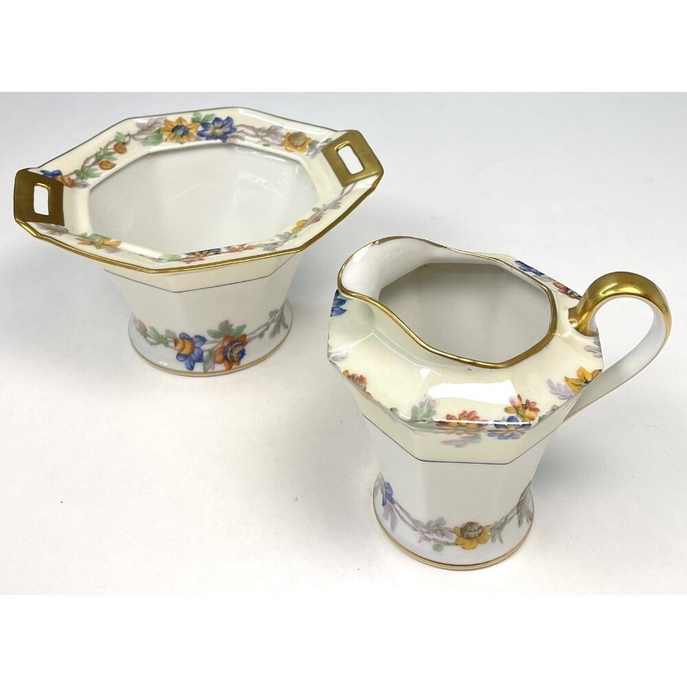 Theodore Haviland Limoges 1925-36 Miami Ivory Floral CREAMER & SUGAR *No Lid*